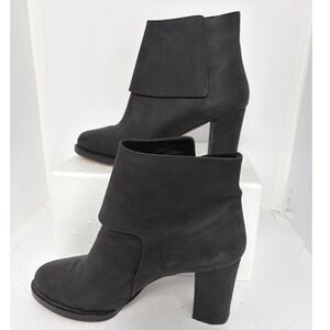 & Other Stories Black Leather Fold Over Ankle Boots Block Heel Made in Italy 40